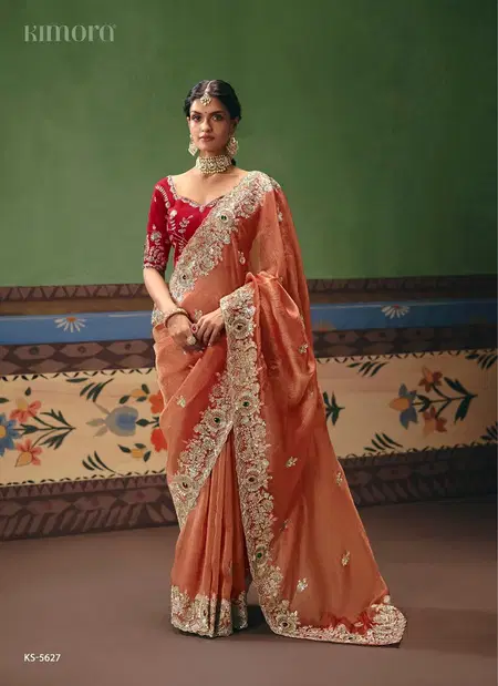 Orange Colour Gshringar By Kimora Fancy Fabric With Designer Work Saree Ks-5627